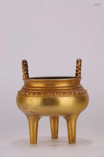 A Gilt-Bronze Tripod Censer