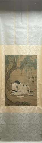 A Chinese Ink Painting Hanging Scroll By Zhou Wenju