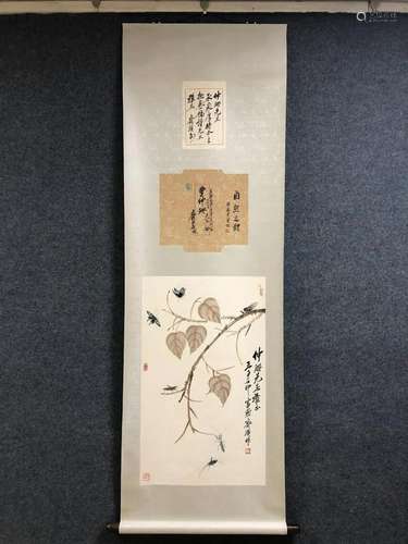 A Chinese Ink Painting Hanging Scroll By Qi Baishi