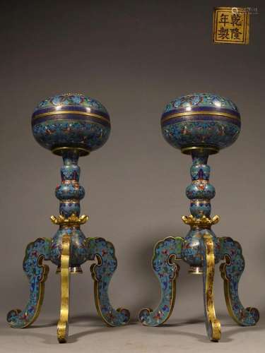 A Pair Of Gilt-Bronze Cloisonne Enamel Hatstands