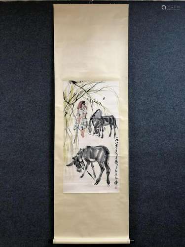 A Chinese Ink Painting Hanging Scroll By Huang Zhou