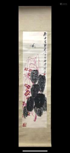 A Chinese Ink Painting Hanging Scroll By Qi Baishi