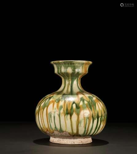 A Sancai-Glazed Pottery Discoid-Mouthed Vase