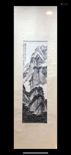 A Chinese Ink Painting Hanging Scroll By He Tianjian