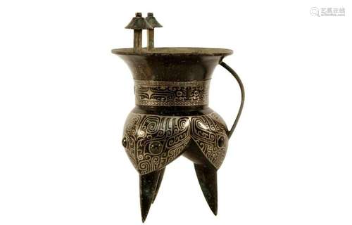 A Bronze Silver-Inlaid Ritual Wine Vessel