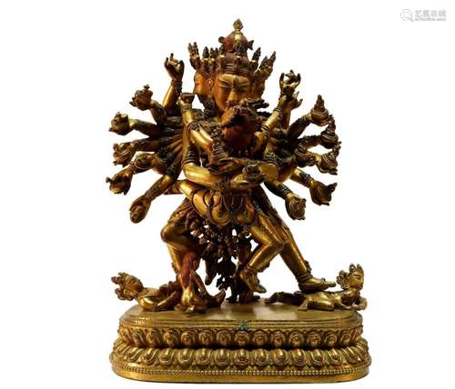 A gilt bronze Tibetan statue