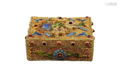 A Gilt-Bronze Blue Enameled Various Ornament-Inlaid Box