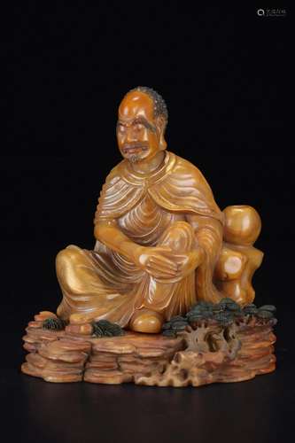 A Soapstone Painted Figure Of Arhat