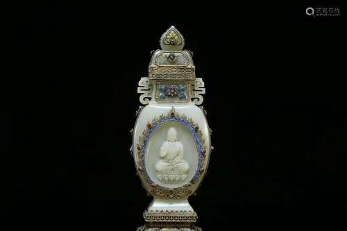 A White Jade Blueing 'Buddha' Bottle