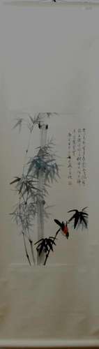 A Chinese Ink Painting Hanging Scroll By Huang Huanwu