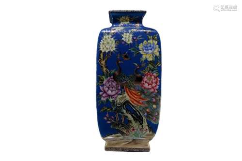 A Famille-Rose Blue-Ground Square Vase