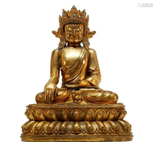 A Rare Tibetan Gilt-Bronze Tsongkapa