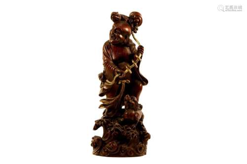 Eaglewood Gilt Decorated Buddhist Figure of Lohan