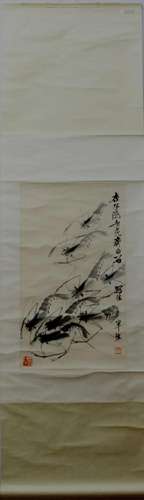 A Chinese Ink Painting Hanging Scroll By Qi Baishi