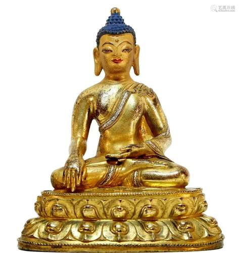 A Rare Gilt Bronze Sakyamuni