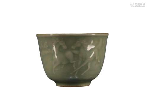 A Pea-Celadon Glazed 'Horse' Cup