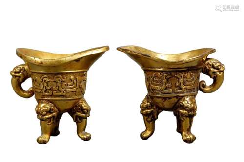 A Pair Of Gilt-Bronze Cups