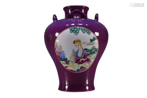 A Famille-Rose Purple Glazed 'Character' Vase