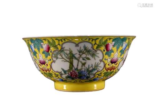 A Famille-Rose Yellow-Ground Bowl