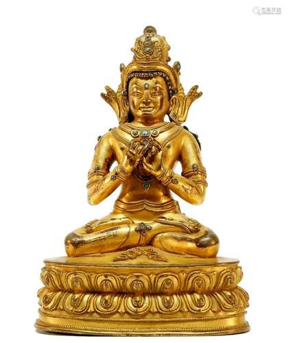 A gilt bronze Tibetan statue