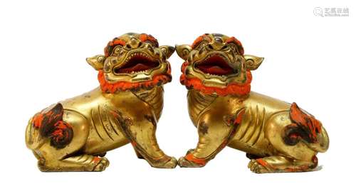 Unsual gilt bronze lions ornament,