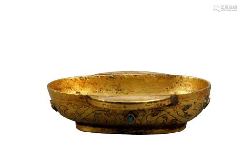 A Gilt-Bronze Turquoise-Inlaid Shallow Cup