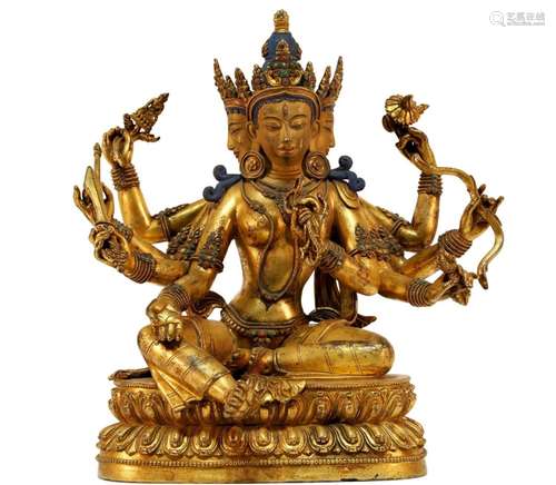 Tibetan Gilt Bronze Marici Statue