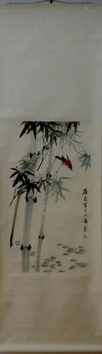 A Chinese Ink Painting Hanging Scroll By Huang Huanwu