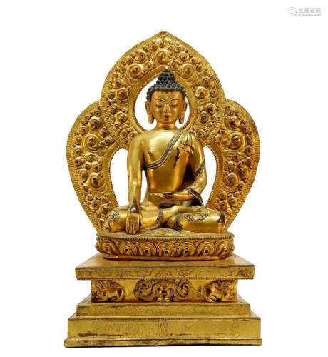 A gilt bronze Sakyamuni statue