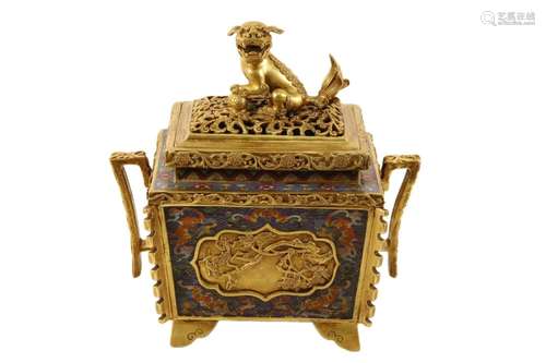 A Cloisonne Lion-Decorated Square Censer