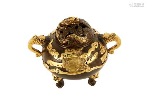 A Gilt-Bronze Tripod Censer