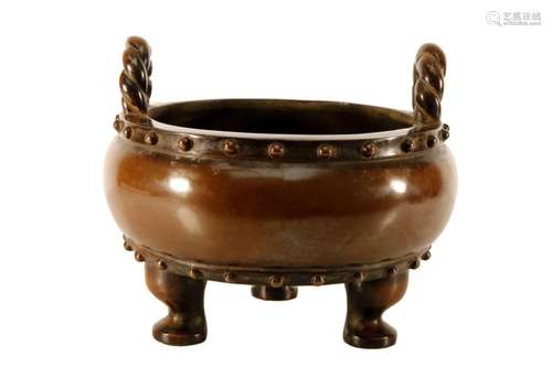 Bronze Drum-Shaped Tripod Incense Burner with Ears