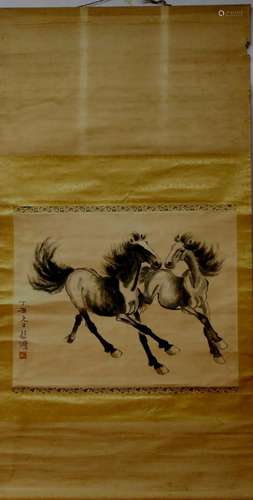 A Chinese Ink Painting Hanging Scroll By Xu Beihong