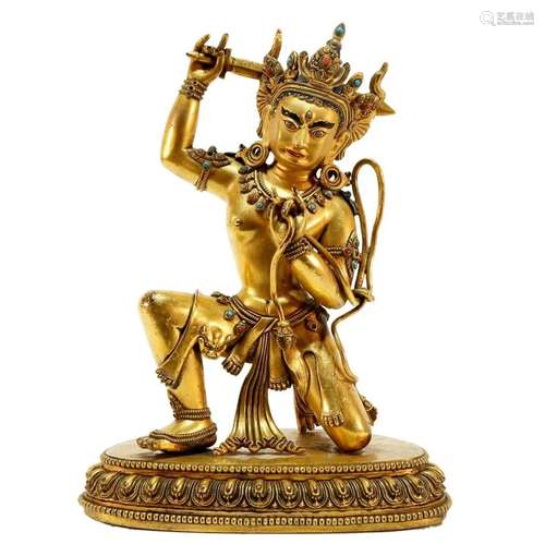 A gilt bronze Tibetan statue