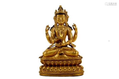 A Gilt-Bronze Figure of Four-Armed Avalokiteshvara