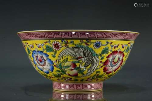 A Famille-Rose Yellow-Ground Bowl