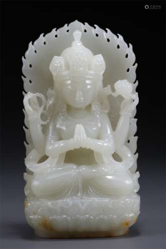 A Hetian Jade Four-Arm Avalokitesvara Statue.