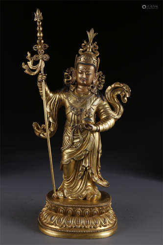 A Gilt Copper Padmasambhava Buddha Statue.