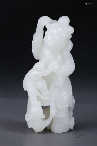 A Hetian White Jade Figure Statue.