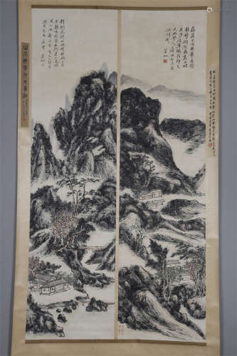A Paper Landscape Painting by Huang Binhong.