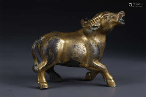 A Gilt Copper Buffalo Sculpture Ornament.