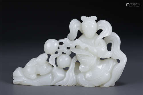 A Hetian Jade Chang'e and Rabbit Sculpture.