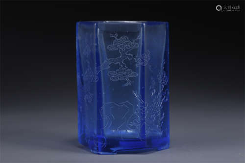 A Colored Glass Six-Arris Brush Pot.