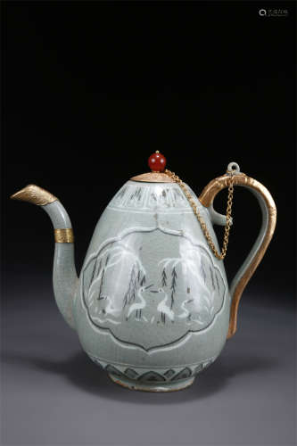 A Korea Porcelain Pot with Gold Surround.