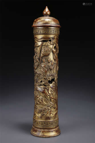 A Boxwood Incense Tube with Figure Design.