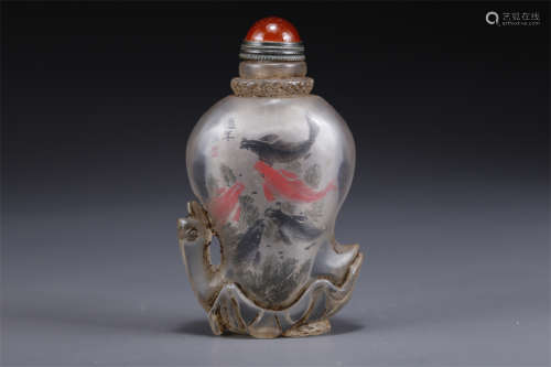 A Glass Snuff Bottle with Fish Design.