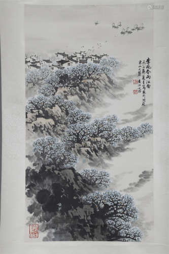A Landscape Painting on Paper by Song Wenzhi.