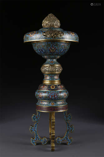 A Cloisonne Enameled Copper Incense Burner.