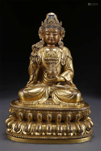 A Gilt Copper Avalokitesvara Buddha Statue.