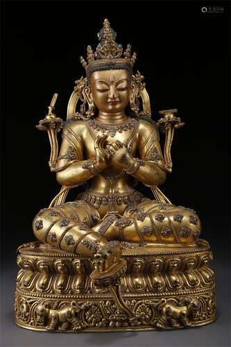 A Gilt Copper Maitreya Bodhisattva Statue.